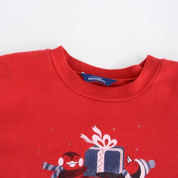 Vintage  Penningtons Red "Penguins  Presents" Festive Holiday Crewneck Sweater L - Picture 9 of 10